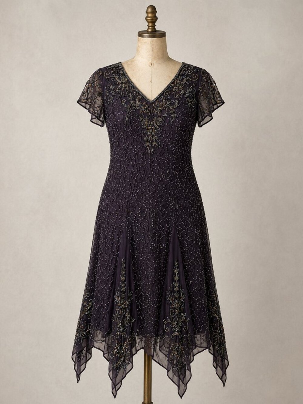 Pisarro Nights Beaded Art Deco Great Gatsby Handkerchief Midi Dress Whimsigoth